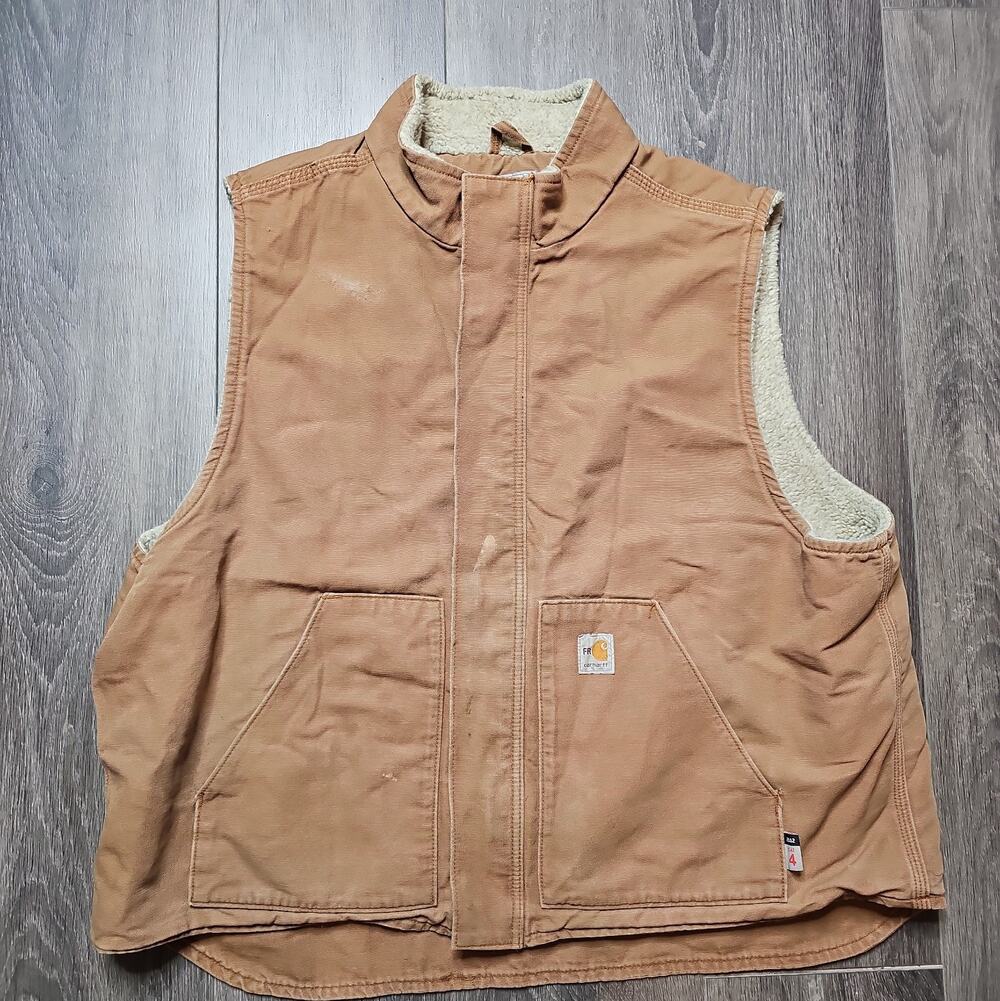 Carhartt Vest Mens 3XL Brown FR Canvas Sherpa Lined Workwear CAT 4 101029-211